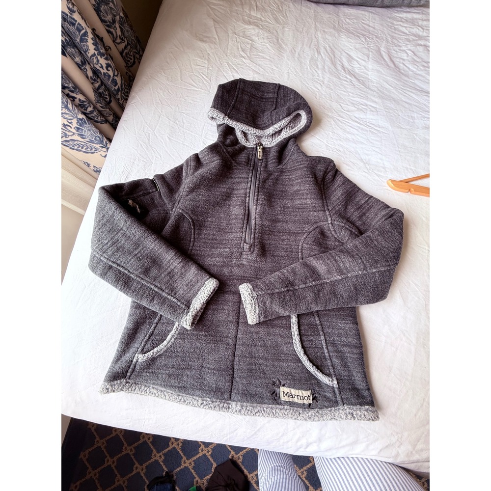 Marmot Womens Charcoal‎ Gray Heather Sherpa Lined  Zip Fleece Hoodie Jacket